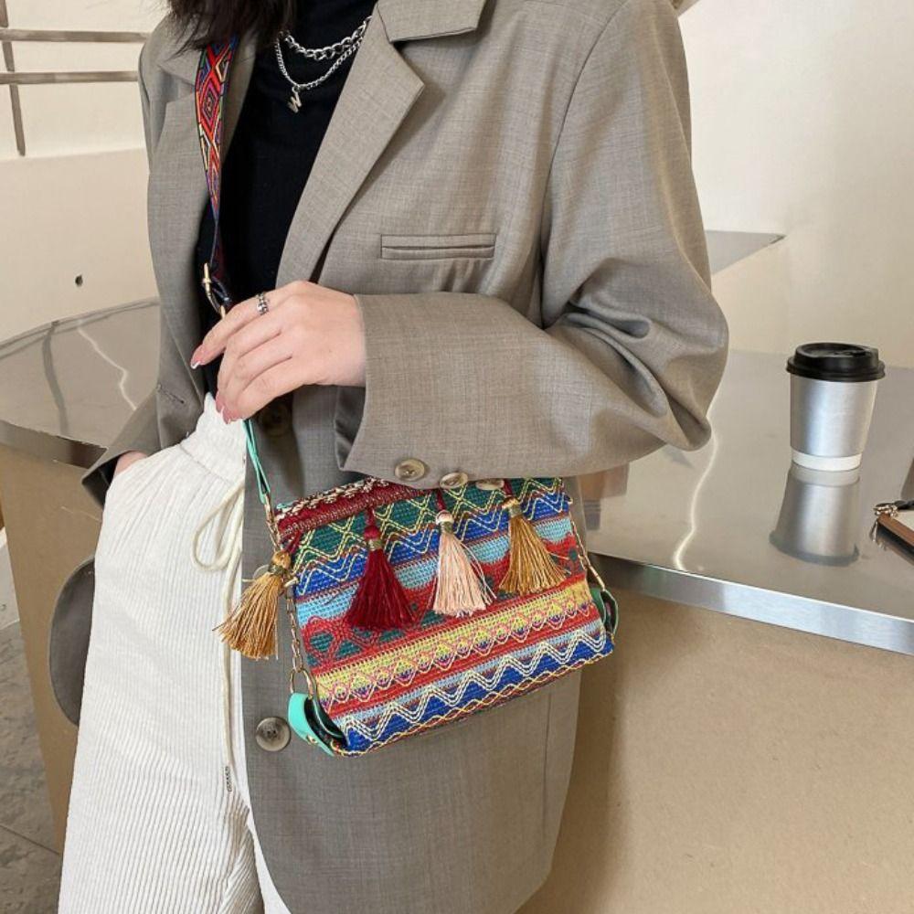 Сумка через плечо с кисточками и бахромой, плетеная сумка для телефона в стиле бохо, универсальные сумки через плечо в этническом стиле для активного отдыха