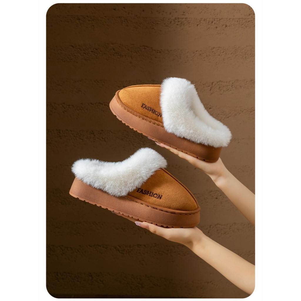 Толстые и теплые хлопковые тапочки с добавленным бархатом, подходящие для женщин для ношения на улице зимой. Плюшевые тапочки на мягкой подошве для дома и использования в помещении