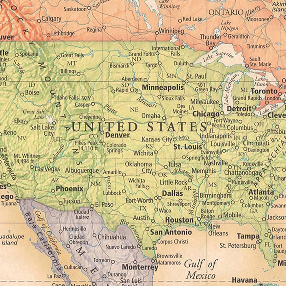 Бескаркасный холст с картой мира, постер, для интерьера/улицы, образовательный географический декор, учебные пособия, товары для путешествий