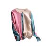 Women's Wool Patchwork Cardigan: Round Neck, Long Sleeve, Color Block, Loose Fit Sweater for Spring and Autumn.