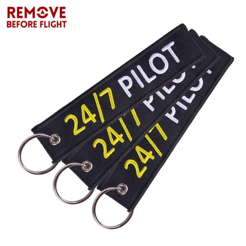 Remove Before Flight 3pcs/lot 24/7 Pilot Keychain Jewelry Aviation Lovers Gifts Keyrings