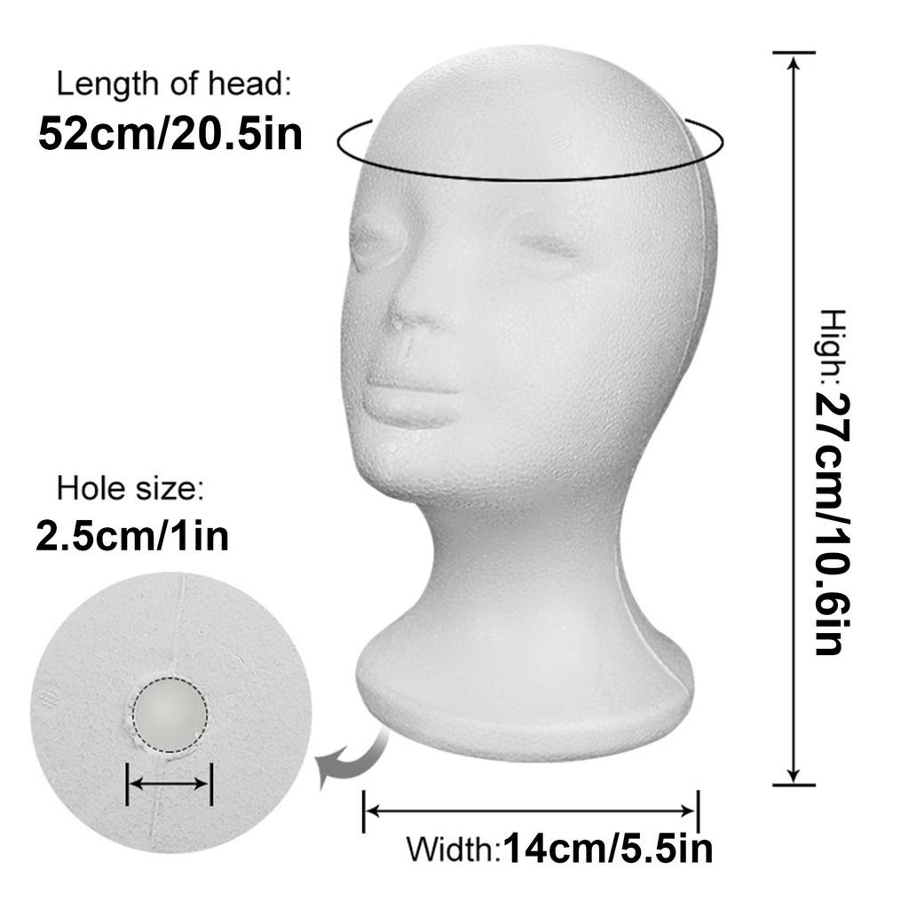 Female Styrofoam Mannequin Manikin Head Model Foam Wig Hair Glasses Display Multipurpose Faceless Cosmetics Display Stand