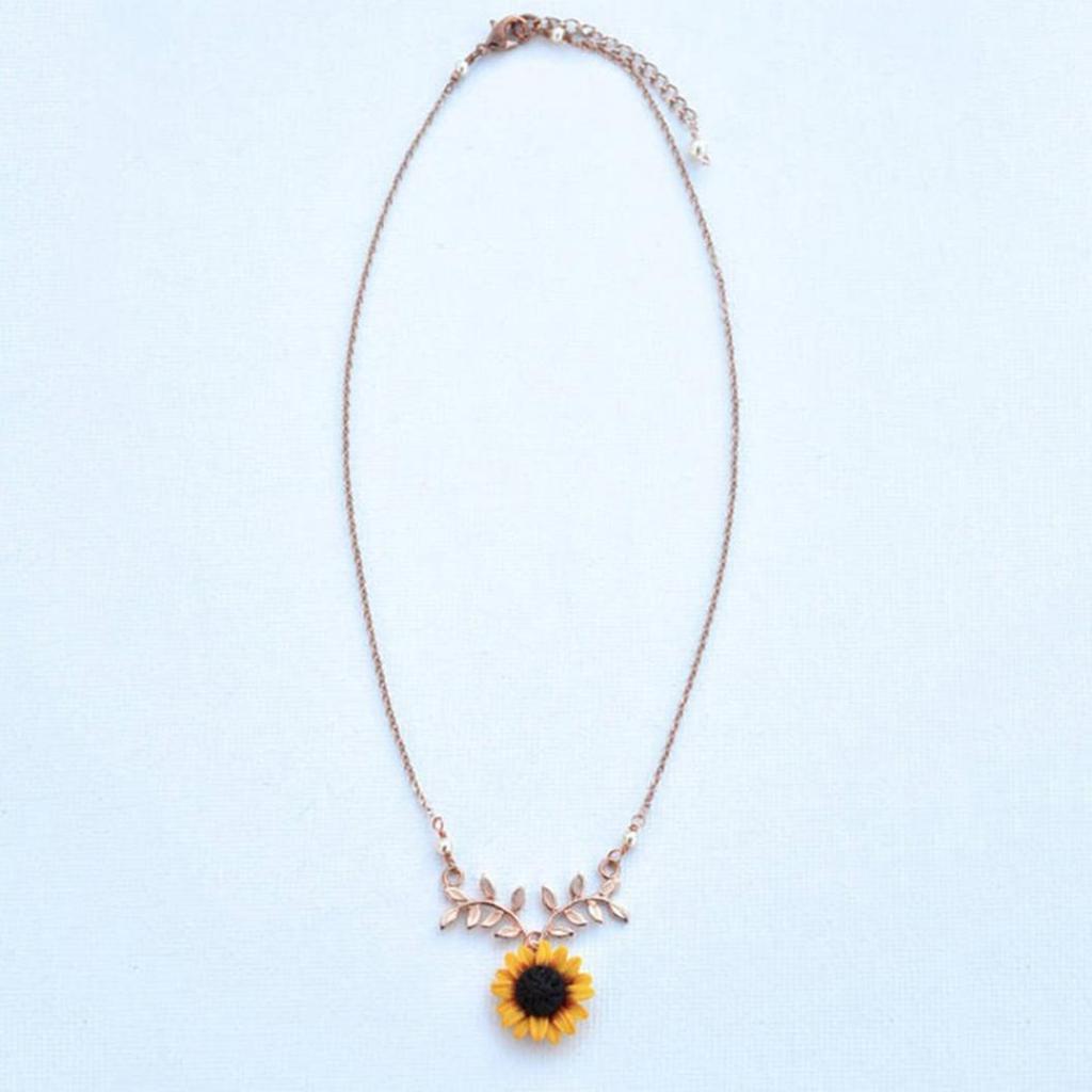 Cute Sunflower Leaf Branch Pendant Women Clavicle Necklace Jewelry Birthday Gift