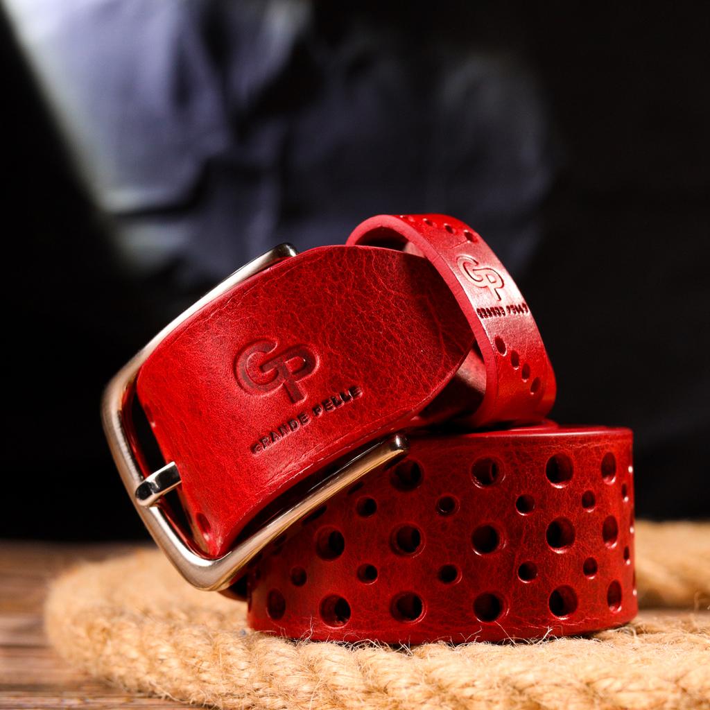 Ремень женский с перфорацией из натуральной кожи GRANDE PELLE Leather Belt 21477 Красный