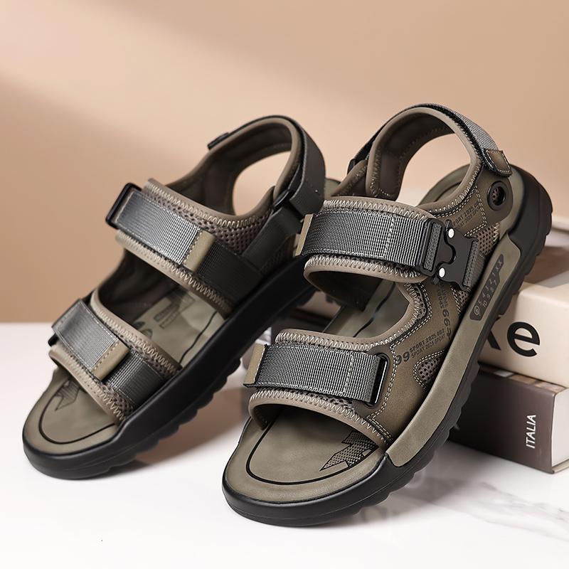 Fashion Fashion Commute Men Sandals Outdoor Soft Sole Breathable Beach Sports Shoes Casual Leather Sandals Lightweight Open Toe Sandals