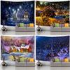 Christmas Night Scene Tapestry Wall Hanging Cartoon Illustration Snow Scene New Year Home Decoration