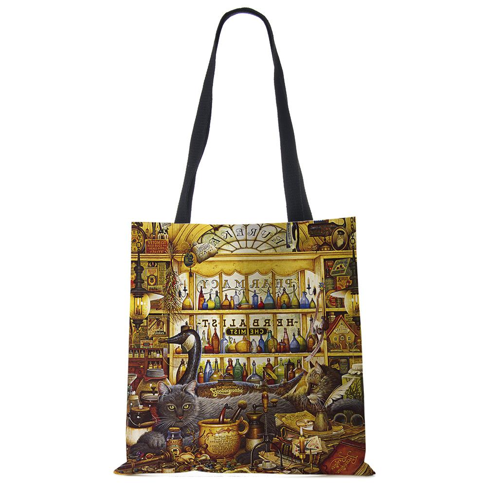 Женские дизайнерские большие сумки с принтом кота на заказ, льняная многоразовая сумка для покупок, сумки на плечо для женщин, 2020