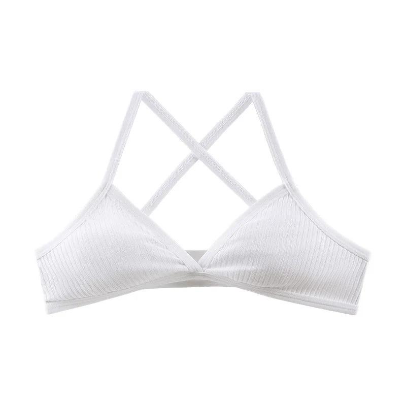 Women Sports Bra Comfort Cotton Bras for Women Thin French Style Bralette Sexy Deep V Triangle Cup Cross Tank Top Bra Gym