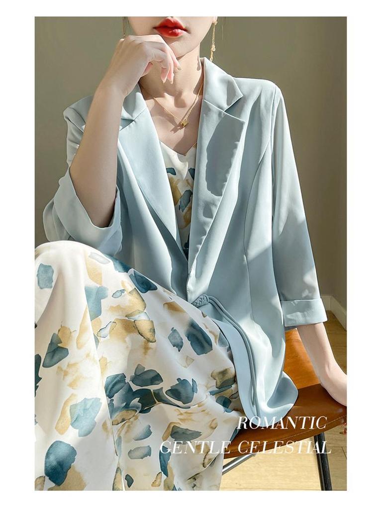 Женский белый шифоновый пиджак - лето 2024, элегантный дизайн, застежка на пуговицы, рукава три четверти