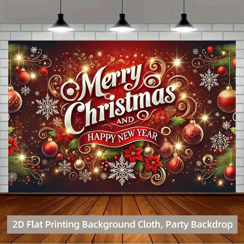 2D Flat Red Gold Christmas Ornament Backdrop for Winter Party Decoration
