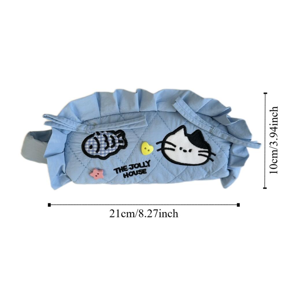 Large Capacity Cartoon Pencil Case Cat Bee Rabbit Cosmetics Storage Korean Pencil Bag Portable Cloth Ruffled