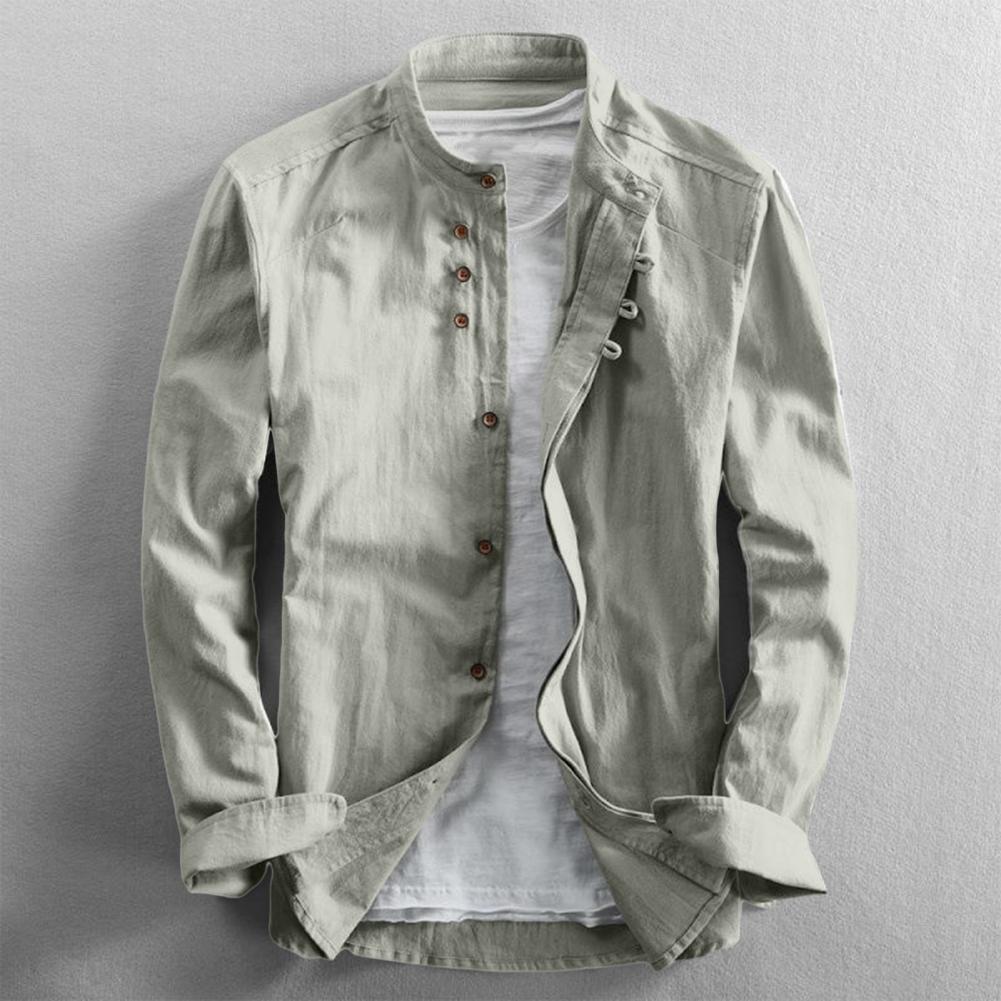 Рубашка большого размера осень-зима мужская толстая стойка воротник длинный рукав кардиган ретро тонкий средней длины повседневная офисная рубашка