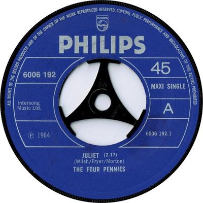 7-дюймовая пластинка FOUR PENNIES - Juliet 6006192 Philips UK Поп Б/У