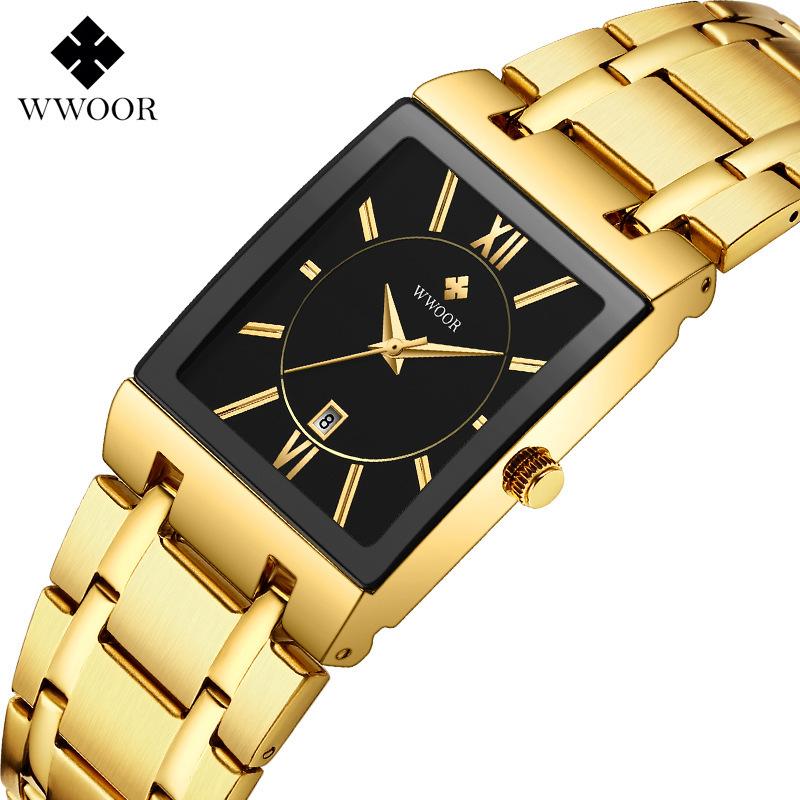 Wwoor Hold Love Square Men'S Steel Strap Watch Quartz Watch Waterproof Business Men