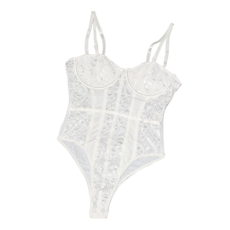 Alluring Lace Patchwork Cutout Bodysuit - Slim Fit Sling Vest