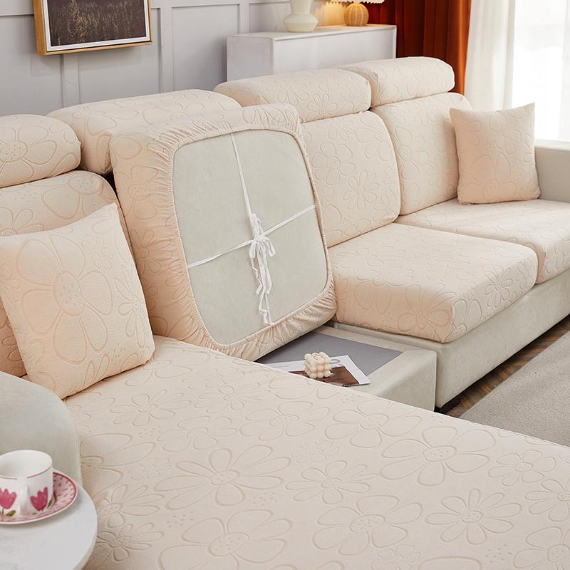 Plush Sofa Cushion Cover For Normal Sofa L Shape Sofa Chaselong Slipcovers Stretch Jacquard Flower Home Decoration