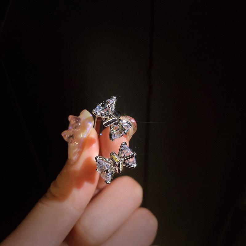 ANENJERY Открытое кольцо с блестящим циркониевым бантом для женщин, изысканные корейские модные аксессуары