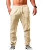 Мужские дышащие повседневные брюки из хлопка и льна, свободные повседневные спортивные брюки