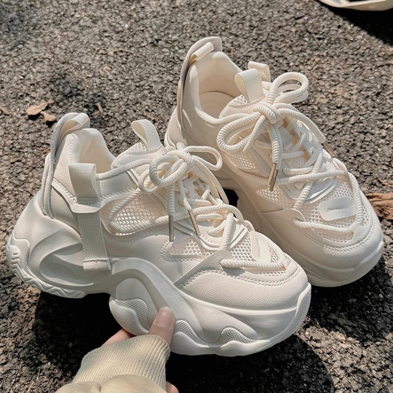 Trendy Breathable Women's Shoes 2024 New Summer Mesh Breathable Sports Thick Sole Versatile White Shoes Zapatillas De Mujer