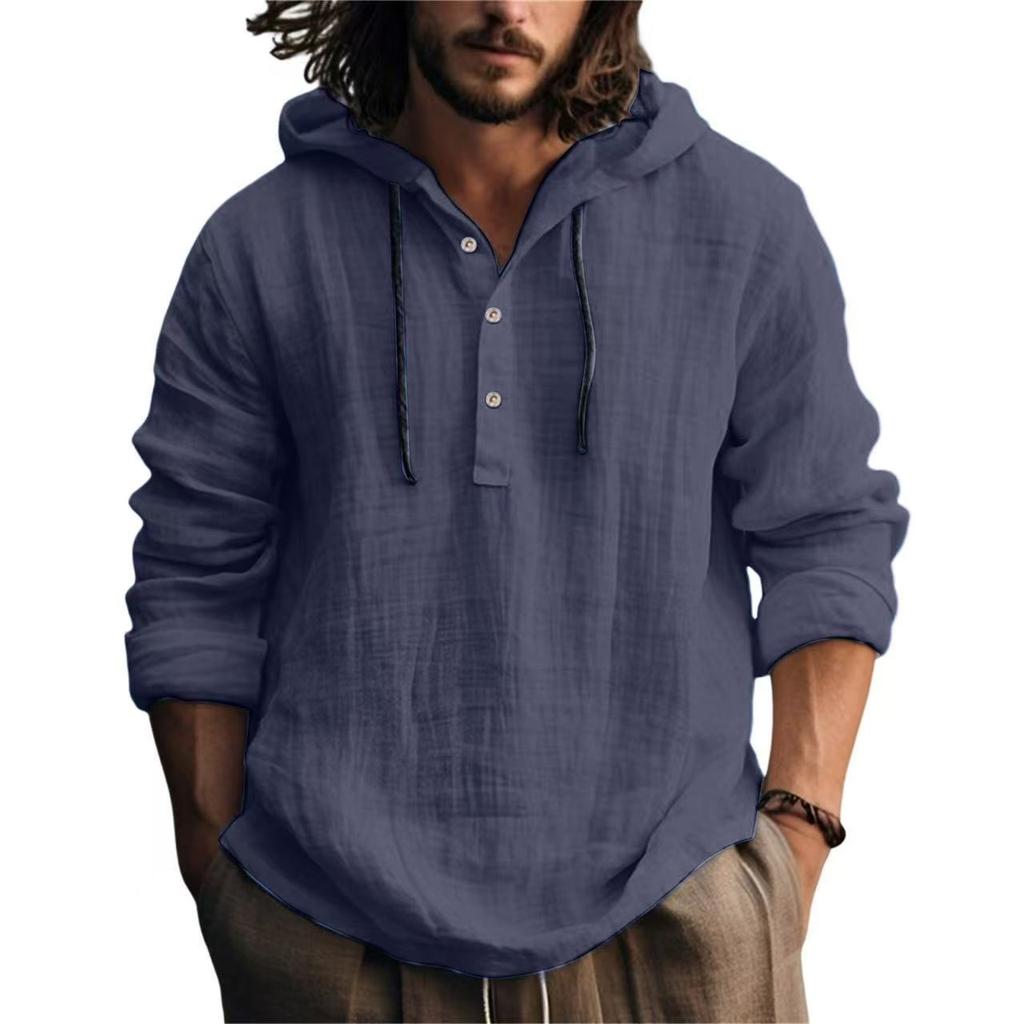 Cotton and Linen Shirt Hooded Sweatshirt Long Sleeved Hooded Casual Daily Clothing for Spring and Summer