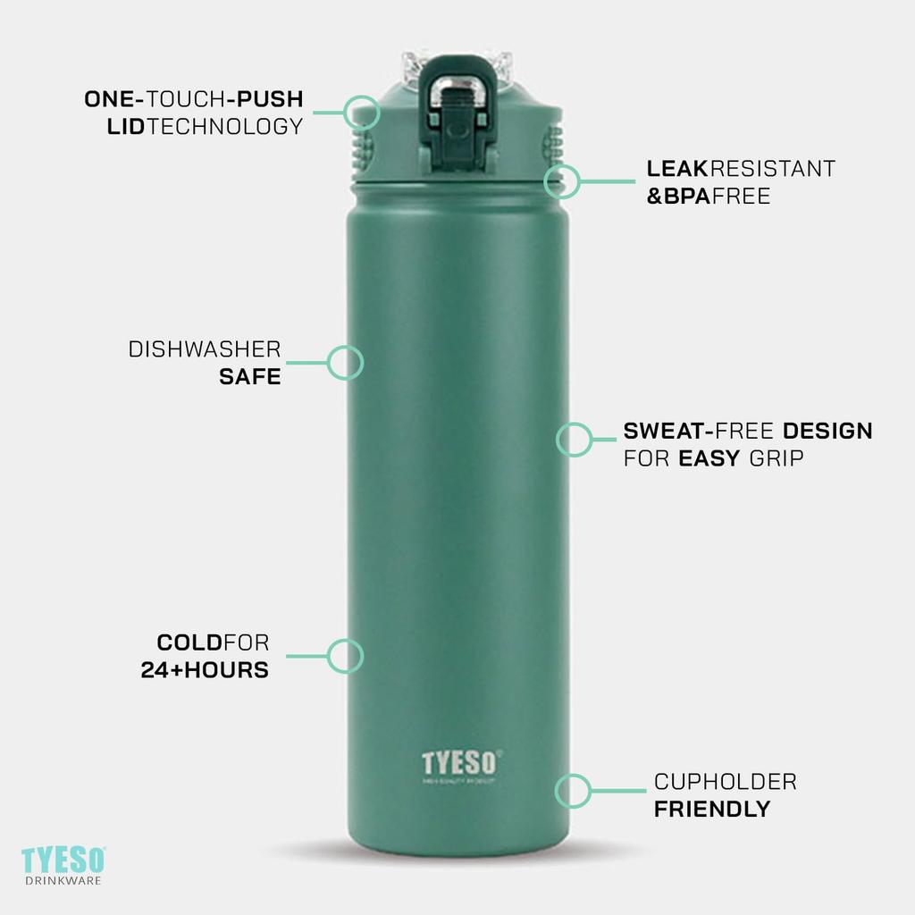 Tyeso Water Bottle with Lid Insulated Stainless Steel Thermos Travel Sports Water Bottles For Cold and Heat Thermal Mug