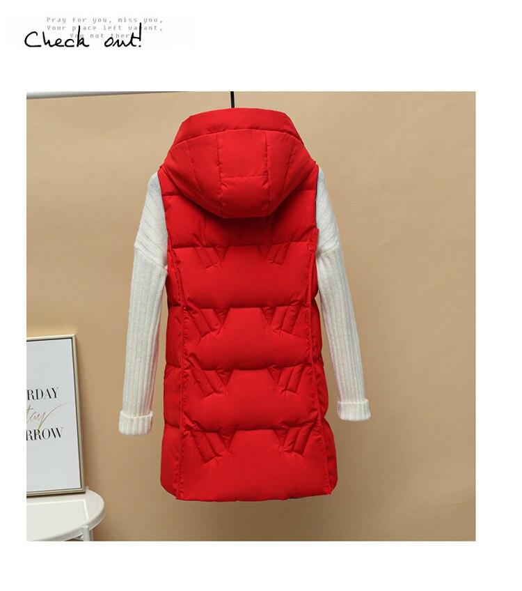 Autumn and Winter Women's Solid Color Loose Vest Hooded Long Reversible Vest Jacket Cotton Padded Women's Windproof Warm Vest