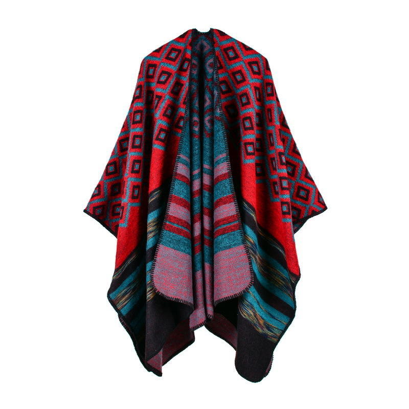 Women's New Rhombus-shaped Color Bar Shawl, High-end Women's Double-sided Wear, and Travel Capes Are On Sale.
