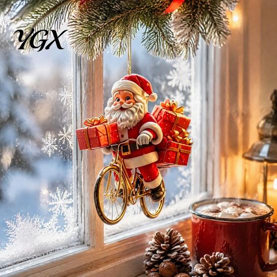 Lightweight Wood Holiday Gift Tags 8/16/24/32Pcs 2D Flat Christmas Wooden Ornaments, Santa Claus Riding Bicycle Hanging Tree Accessories Decor,