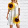 Женское повседневное платье, летние красивые платья с принтом подсолнухов для женщин, платье с коротким рукавом и круглым вырезом, большие размеры