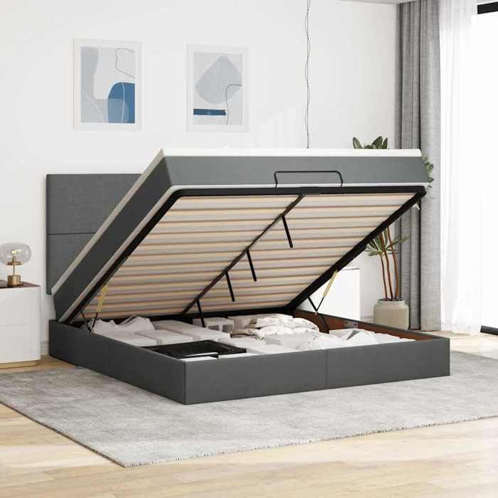 Cadre de lit avec matelas - Maison Exclusive - 180x200 cm - Tissu gris foncé - Rangement sous le lit