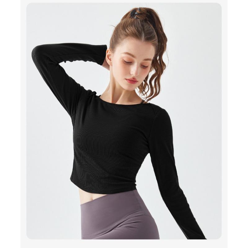 Женская осенняя одежда для йоги с длинным рукавом и нитками, фитнес-топ