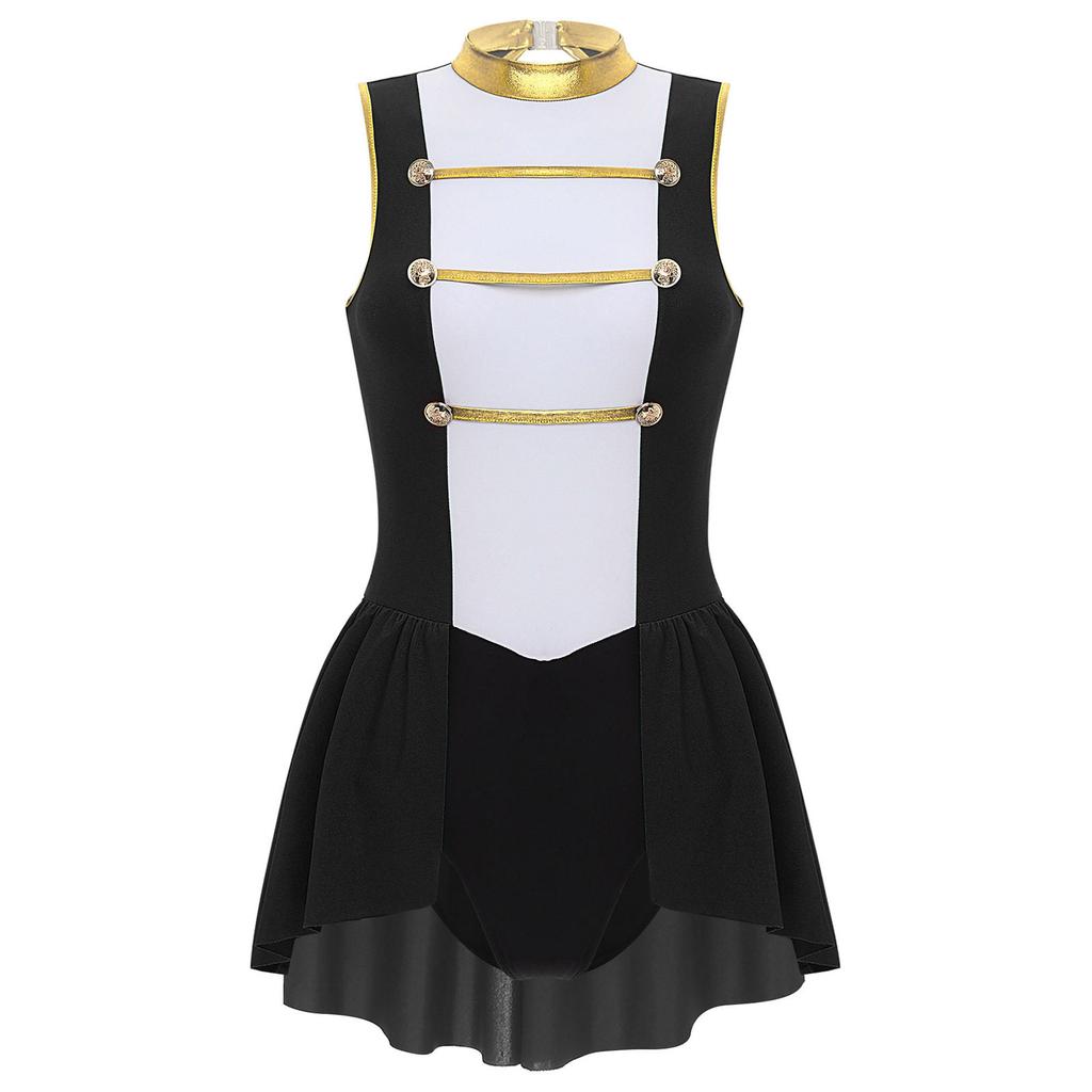 Women's Circus Ringmaster Halloween Costume Sleeveless Skirted Leotard Showman Jumpsuit