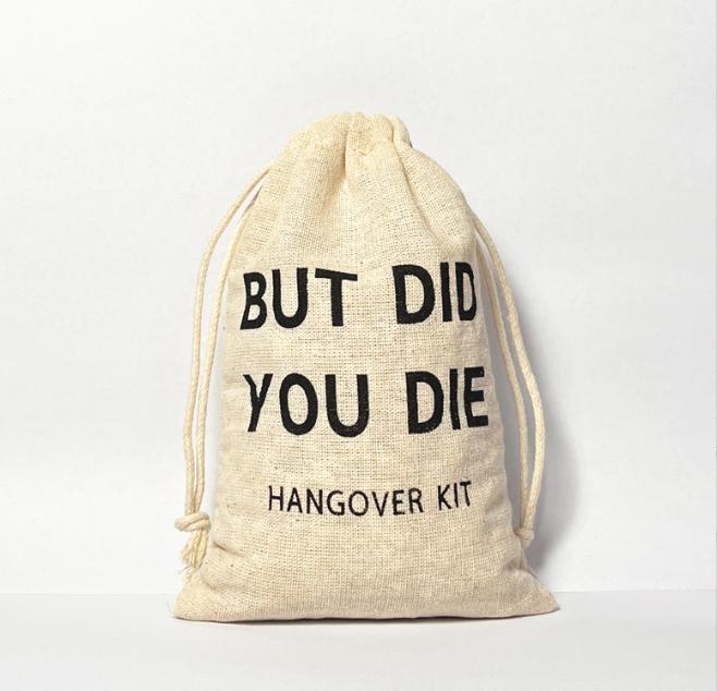6 Pack Bachelorette Party Hangover Kit Bags Cotton Gift Bags Drawstring Party Favors for Wedding Survival and Bridesmaid Gifts