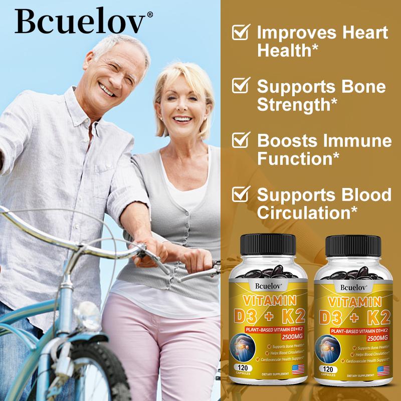 Bcuellov Vitamin D3+K2 2500mg 120 Capsules Plant-Based Dietary Supplement