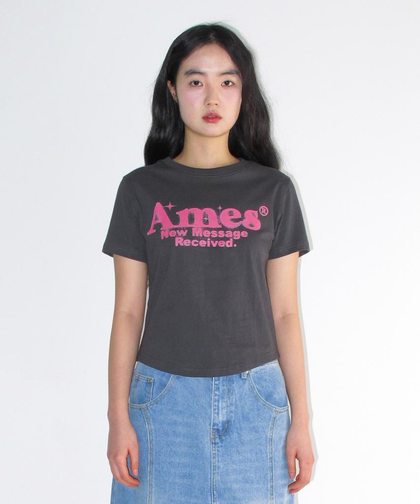 AMES-WORLDWIDE Укороченная футболка с круглым подолом Угольный