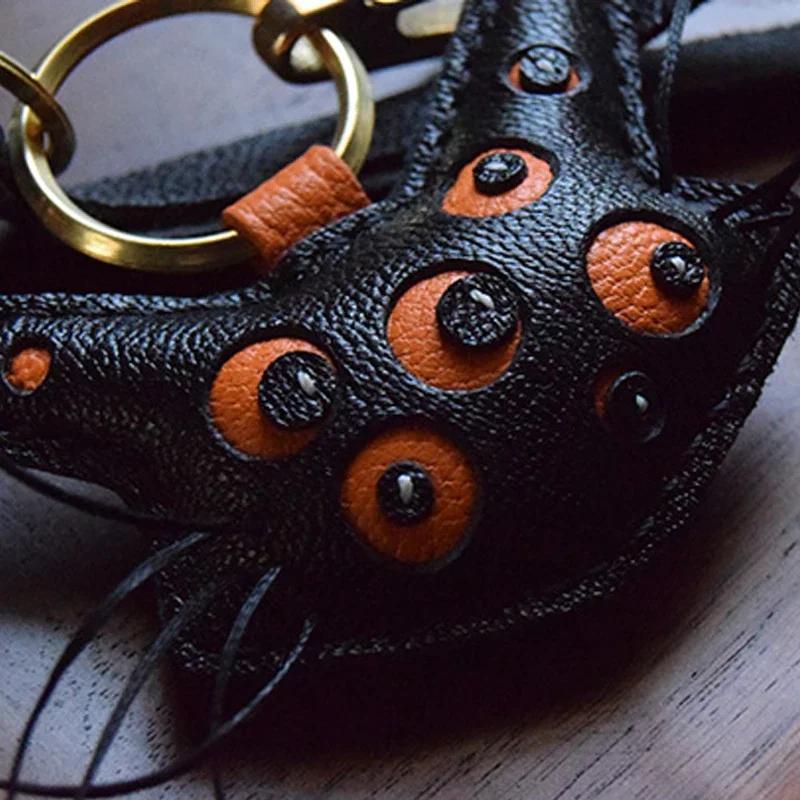 Handmade Leather Black Cat KeyChain Bag Charm