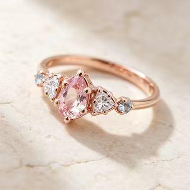 European and American New Fashion Flower Shape Pink Zircon Inlaid Personality Fresh and Versatile Women's Ring
