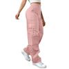 Womens Elastic High Waisted Cargo Pants Stretch Casual Wide Leg Streetwear Parachute Hiking Pants With Pockets
