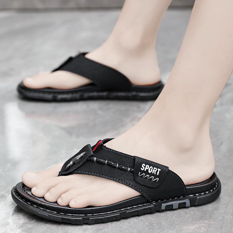 Мужские шлепанцы большого размера, модные, из первого слоя коровьей кожи, для улицы, дышащие, дезодорирующие, для ног, пляжные, крутые шлепанцы, мягкая подошва, нескользящие