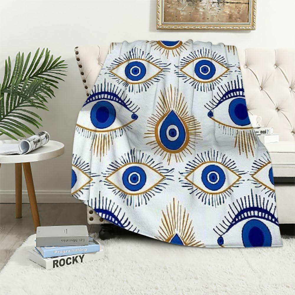 Evil Eye pattern digital-printed polyester Bedroom velvet flannel cover blanket Fleece soft sofa cover blankets for beds