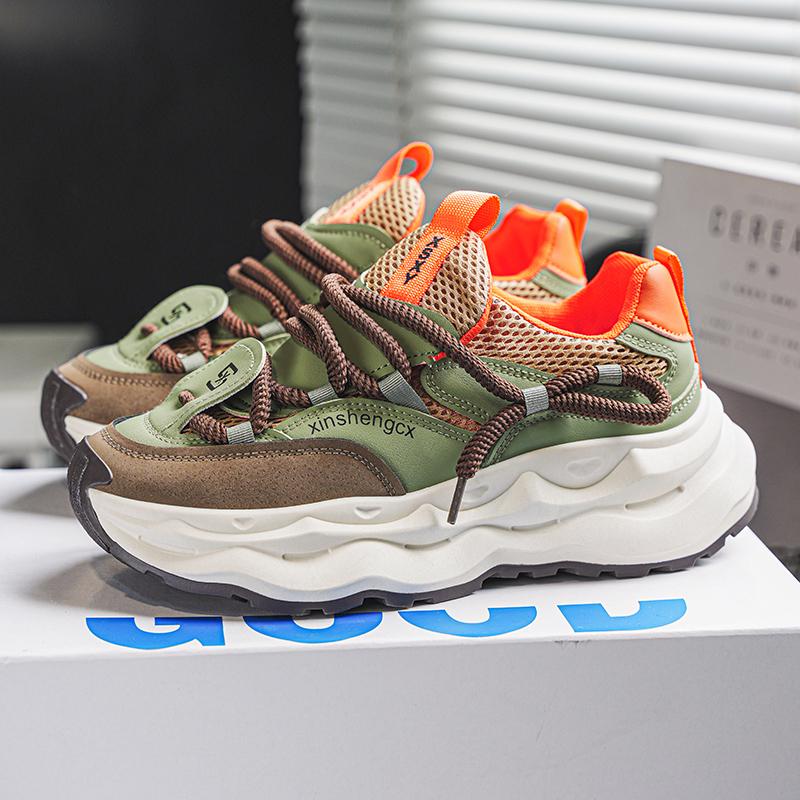 Новые мужские удобные на открытом воздухе комфортные осенние корейские версии тренда толстая подошва досуг спортивные сетчатые мужские туфли обувь Daddy