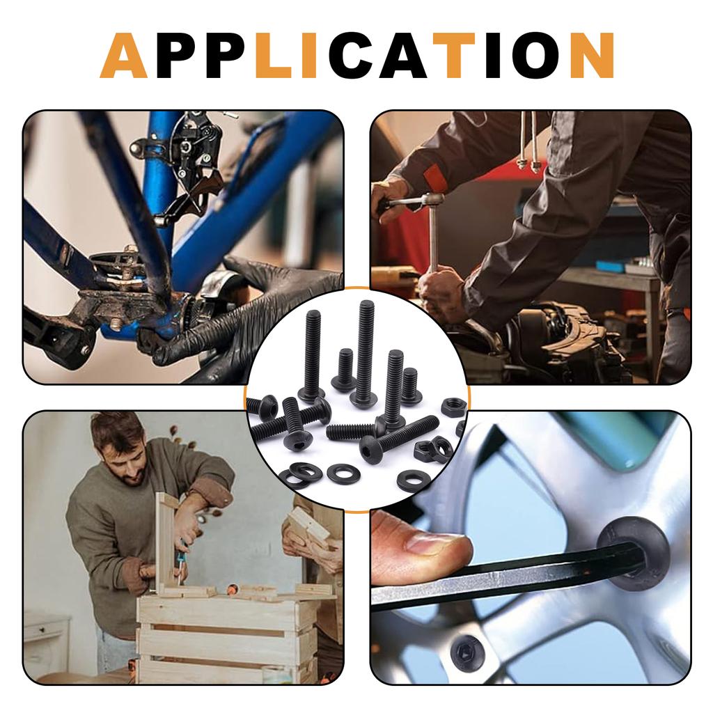 450 шт., черные болты с полукруглым шестигранным углублением под ключ