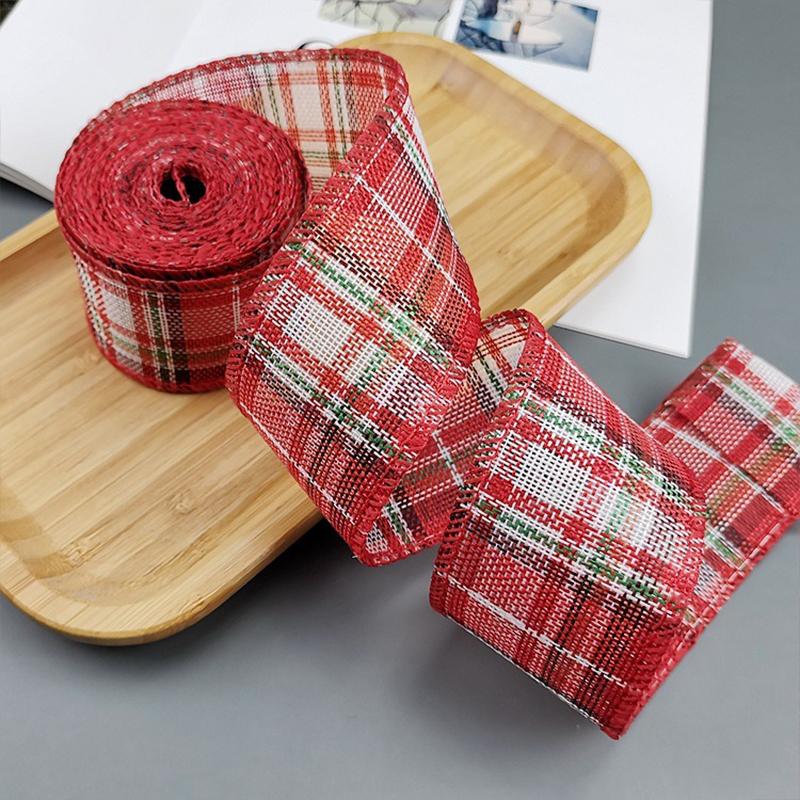 4СМ х 6М Льняные лентыDIY банты для поделок Пеньковая проволока Край Льняная лента рождественские украшения зеленый красный Клетчатая лента DD022