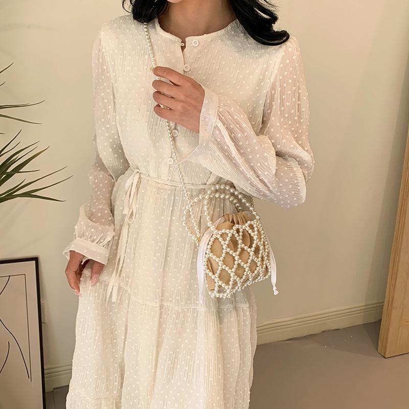 Женская сумка Pearl Маленькая мини-сумка-ведро Тканые сумки через плечо для ужина Кошелек Кошелек Сумка Женские сумки через плечо