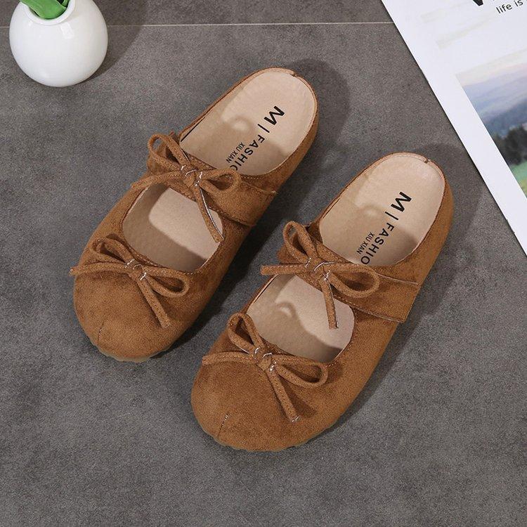 French Retro Mary Jane Shoes Women's 2025 New Light Mouth Round Head Sweet Bow Flat Bottom Gentle Wind Half Tray Shoes
