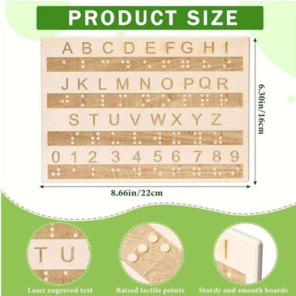 Thickened Braille Alphabet Board Wooden Tactile Letter Number Panel Blind Children Learning