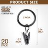 Teenitor 20 Pack Black Curtain Rings with Clips, Curtain Hooks Curtain Clips with Rings, Drapes Rings 1 Inch in Diameter, Fits up to 5/8" Curtain Rod