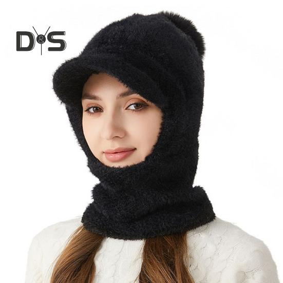 Зимняя велосипедная шапка со встроенным защитным экраном для лица и утеплителем для шеи с короткими полями, ветрозащитный толстый плюшевый шарф с полной защитой для улицы, головной убор для холодной погоды