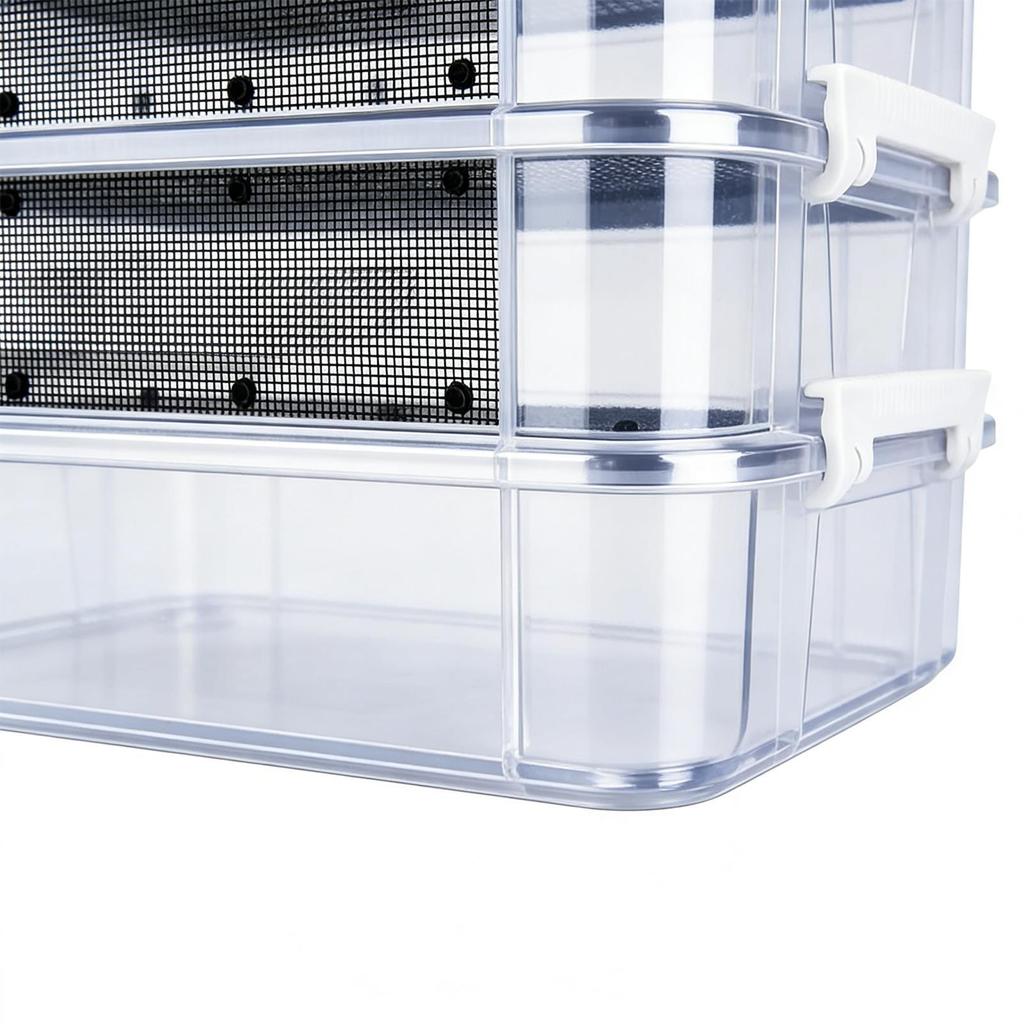 Mealworm Feeding Box 4-Layer Clear Mesh Breeding Habitat Kit Mealworm Farm Bin With Handle For Sugar Glider Reptile Spider Bird