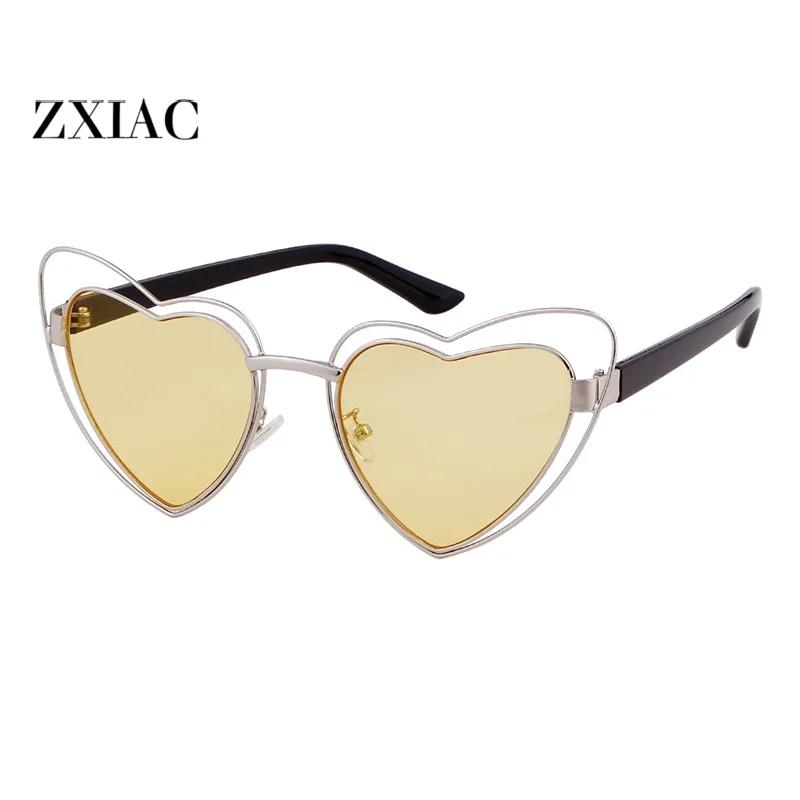 ZXIAC Fashion Love Shaped Frame Sunglasses Women Men Trend Double Peach Heart Metal  Sun Glasses Female Party Shades UV400 Music